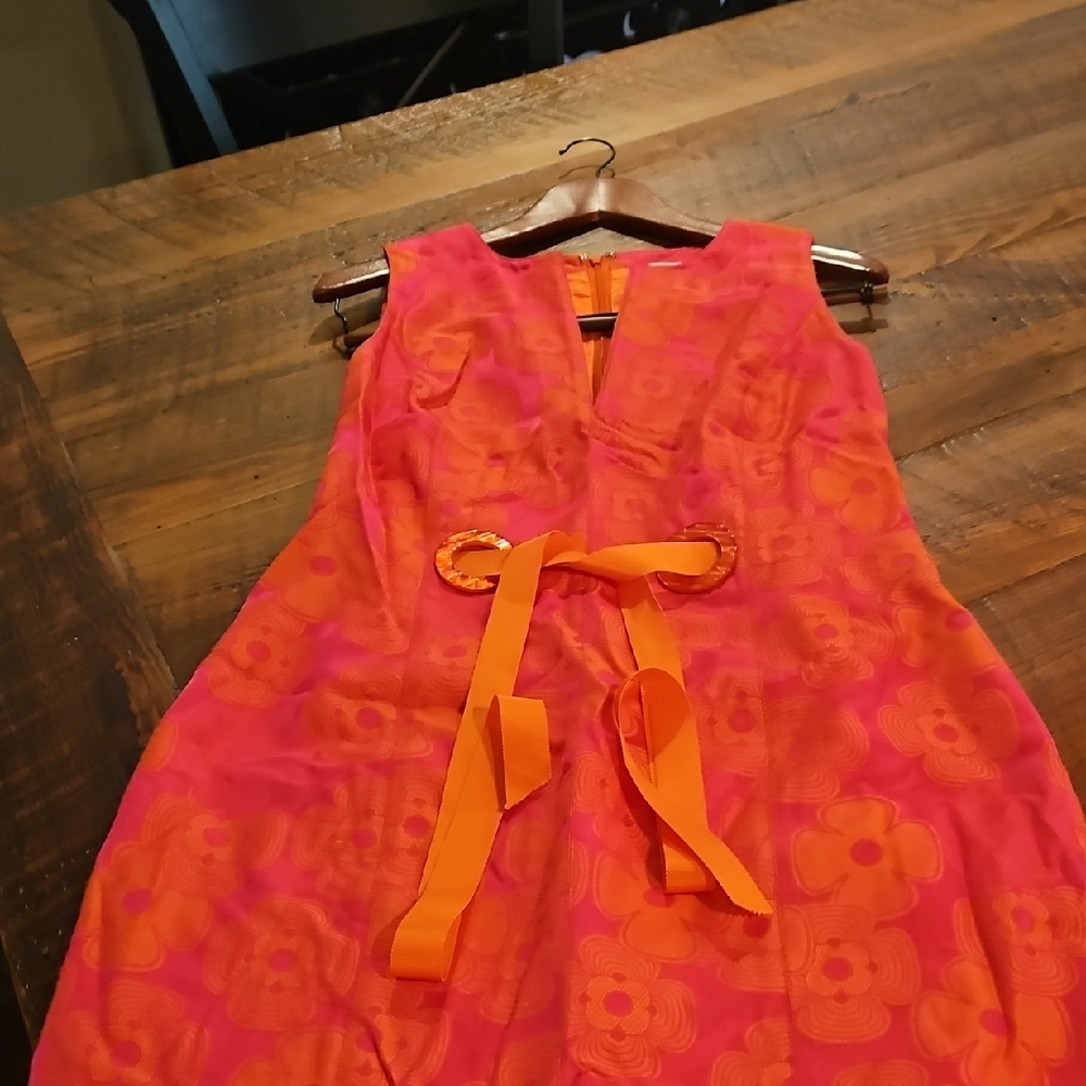 Chetta B Pink and Orange Floral Midi Dress